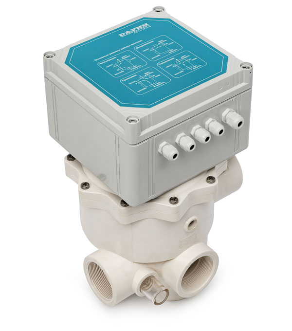 Блок автоматического переключения работы 6-ти позиционного вентиля фильтра (автоматическая обратная промывка фильтра) для скиммерных бассейнов с маленьким зеркалом воды